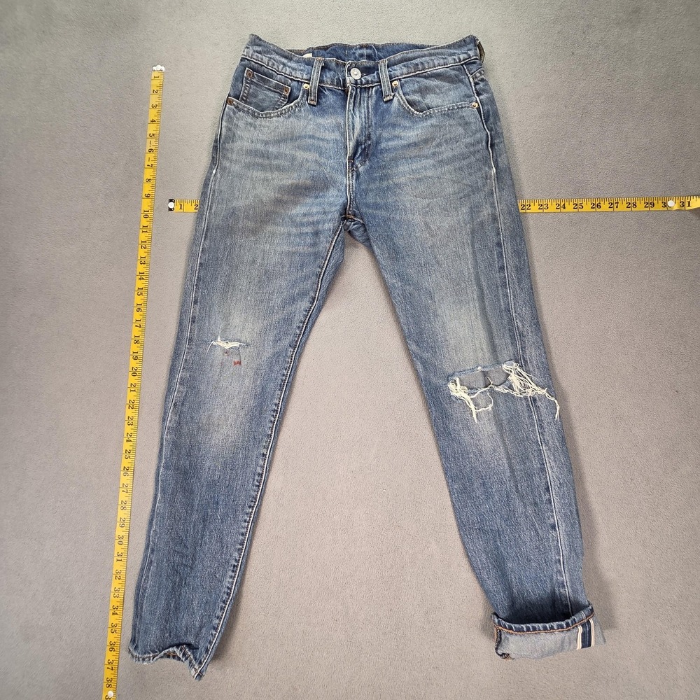 Levis 512 Jeans Mens Selvedge Light Wash Blue Slim Tapered Thrashed Fits 28x29